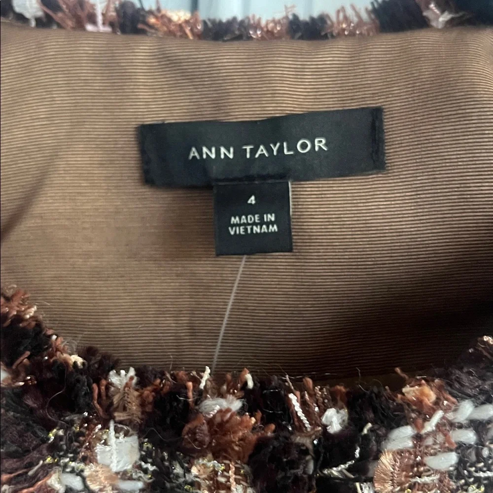 Ann Taylor Metallic Fringe Tweed Blazer Jacket Brown Size 4 NWT - Picture 8 of 12